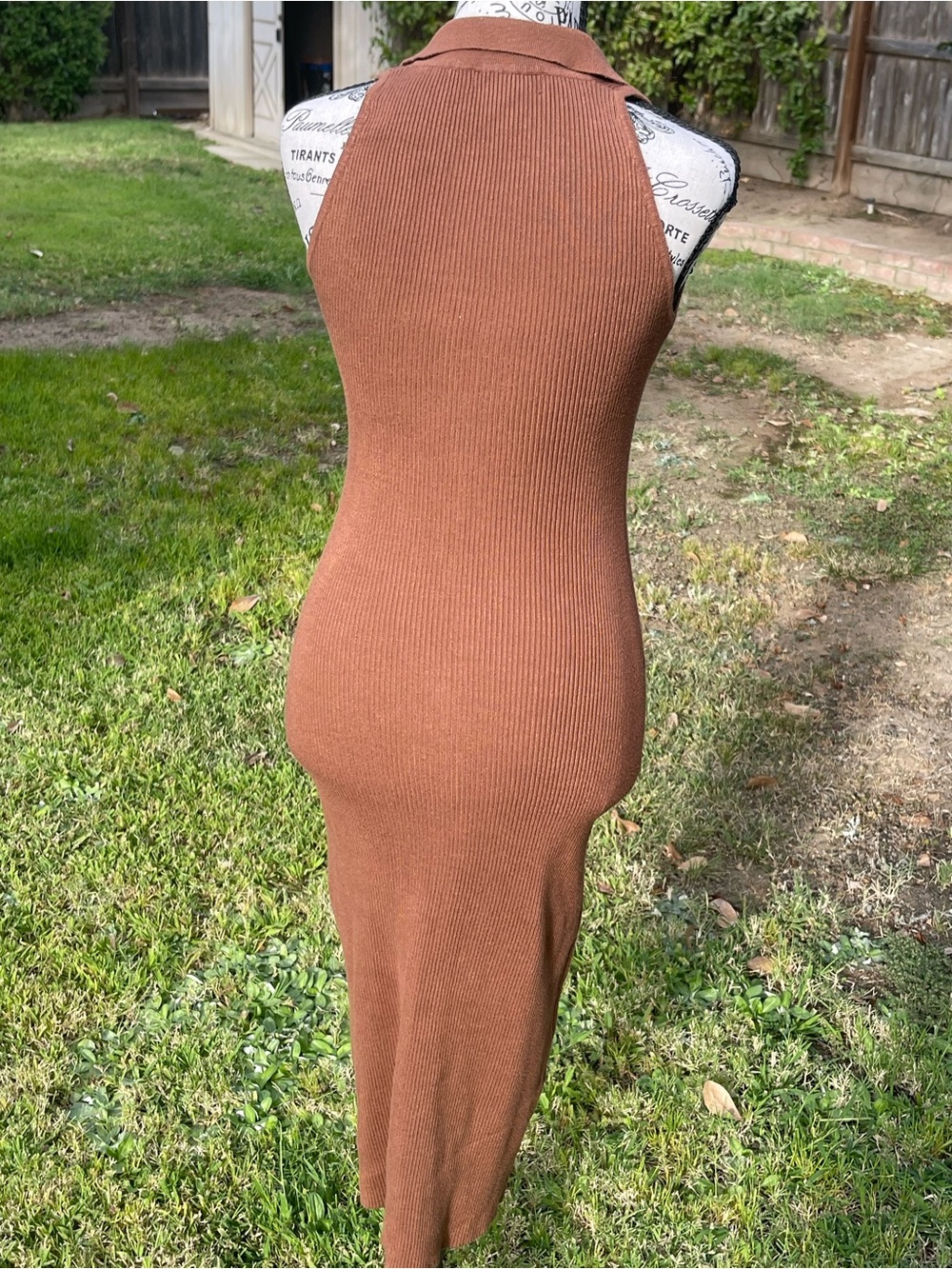 House of Harlow 1960 Brown Ribbed Knit Polo Midi Dress - Size Medium - Picture 5 of 9